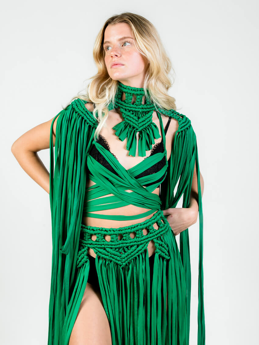Green Bellydancer Macrame Outfit