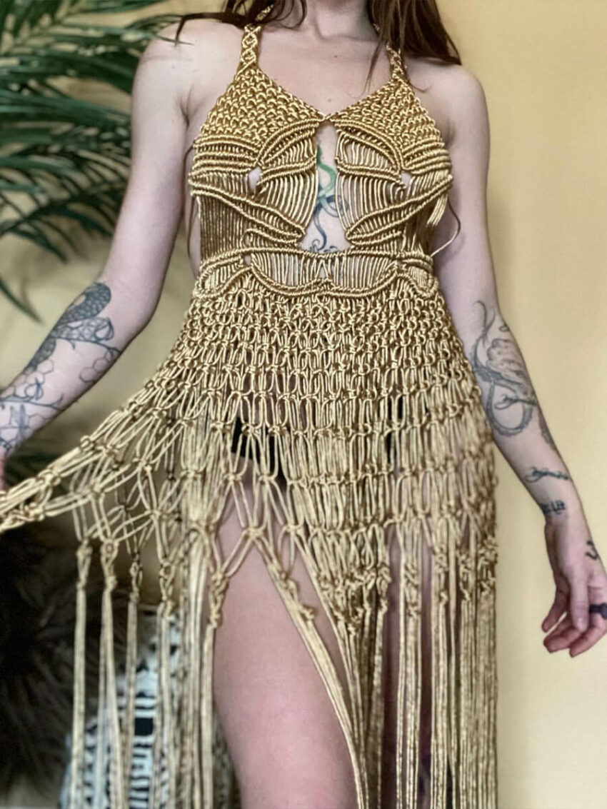 Gold Festival Macrame Dress