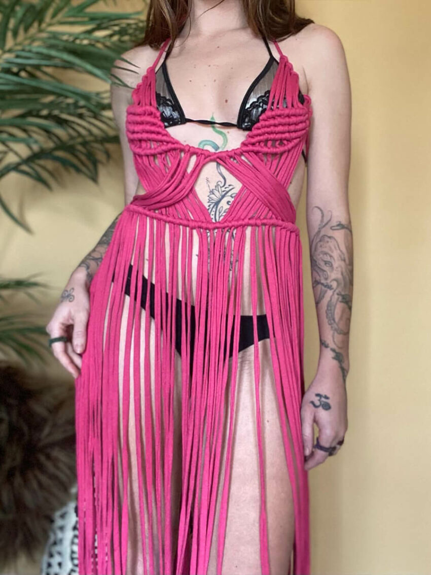 Pink Macrame Beach Cover-up 