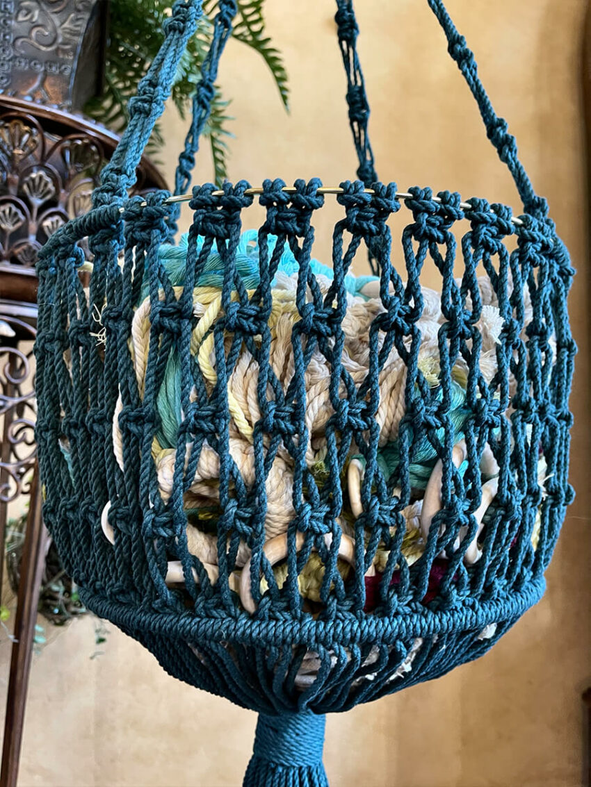 Hanging Macramé Basket - Blue
